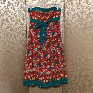 Plenty Tracy Reese Red Green Floral Strapless Dress Size 4